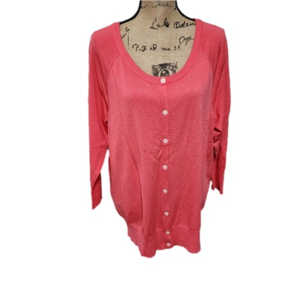 Lane Bryant pink 3/4 sleeve button down lightweight cardigan sweater 18 20 2X - Picture 1 of 6